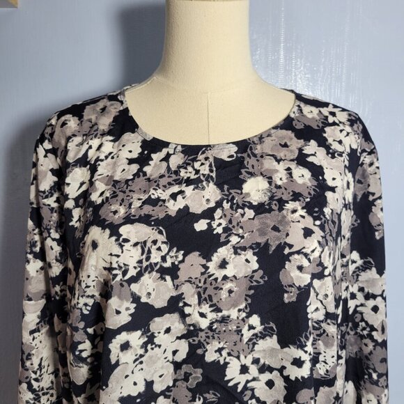 Unbranded 1X Navy Gray Floral Lightweight Chiffon Longsleeve Summer Blouse - Picture 4 of 10